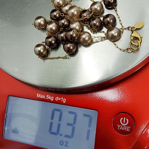 Roman RMN Signed Faux Taupe Champagne Pearl Thin Gold Necklace 30 Inch Vintage - Picture 8 of 8